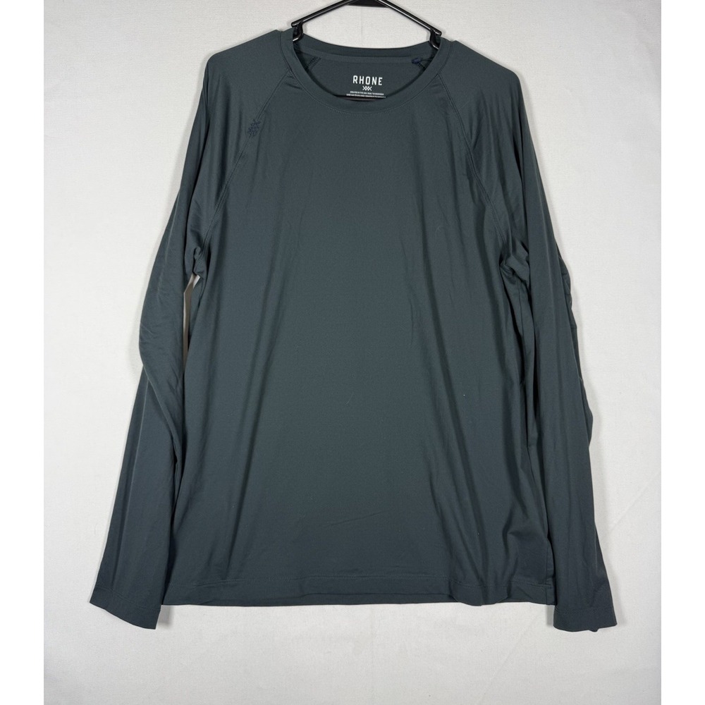 Rhone Reign Long Sleeve Shirt Mens Large Blue/Green Performance Wicking Outdoor